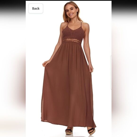 Discreet Juniors Beach Crochet Trim Casual Boho Party Woven Dress Adjustable Spa - Picture 1 of 5
